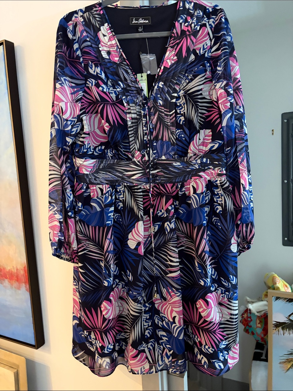 Sam Edelman Navy and Pink Floral Print Dress